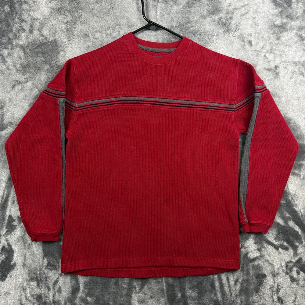 Point Zero Ribbed Knit Shirt Mens XL Red Striped Long Sleeve Crew Neck Pullover
